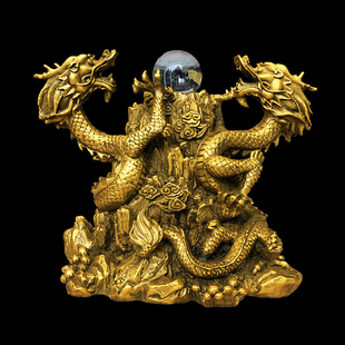 纯铜双龙戏珠摆件二龙戏珠铜双龙工艺品风水铜龙金属招财摆设家居