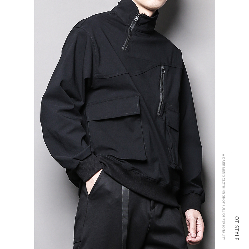 不对称口袋半高领卫衣