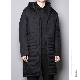 秋冬欧美简约大方基础款80白鸭绒羽绒服中长款外套保暖连帽风衣男
