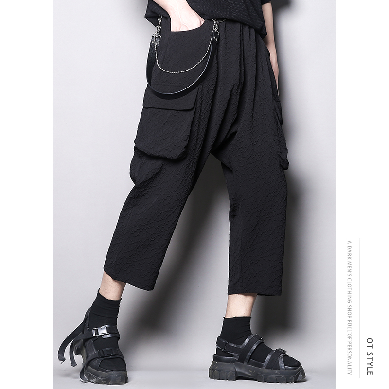 宽松提花直筒休闲裤九分裤男潮流