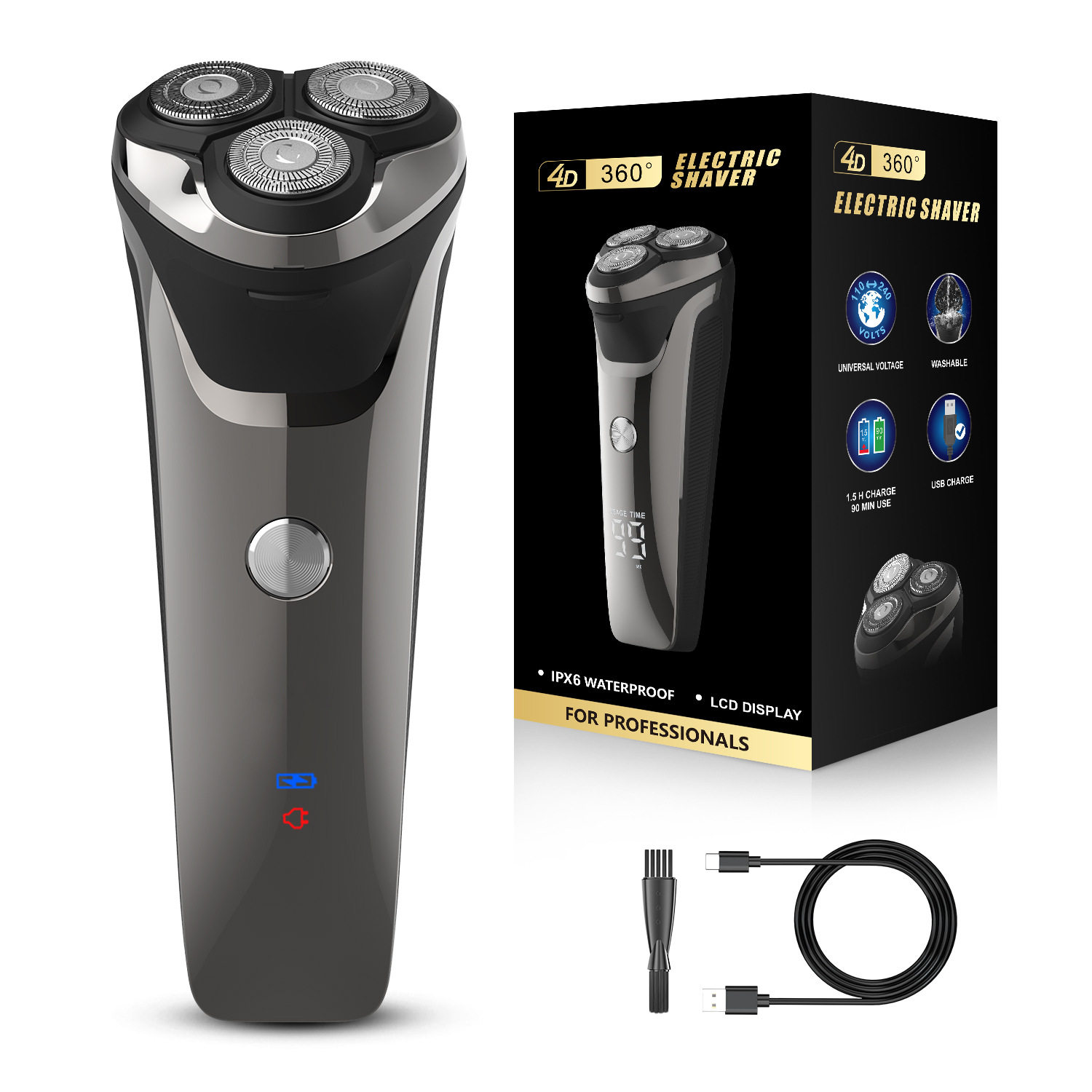 全身水洗剃须刀男士刮胡刀锂电池液晶显示三刀头电机LED浮动剃毛