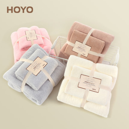 日本HOYO雪滑绒浴巾家用比纯棉柔软速干可穿男士大毛巾女两件套装