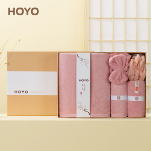 hoyo洗护5件套 芦荟毛巾浴巾家用纯棉吸水速干送礼款公司伴手礼盒