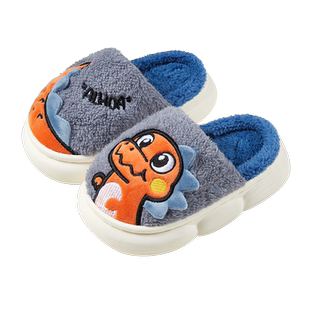 儿童棉拖鞋包跟恐龙冬季男童卡通家用宝宝毛毛鞋男孩防滑家居棉鞋