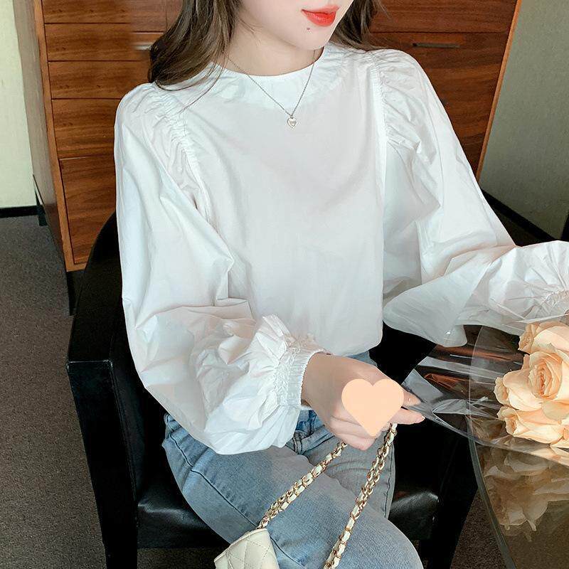 法式白色长袖衬衫衬衣女士灯笼袖上衣2025年新款时尚高级洋气
