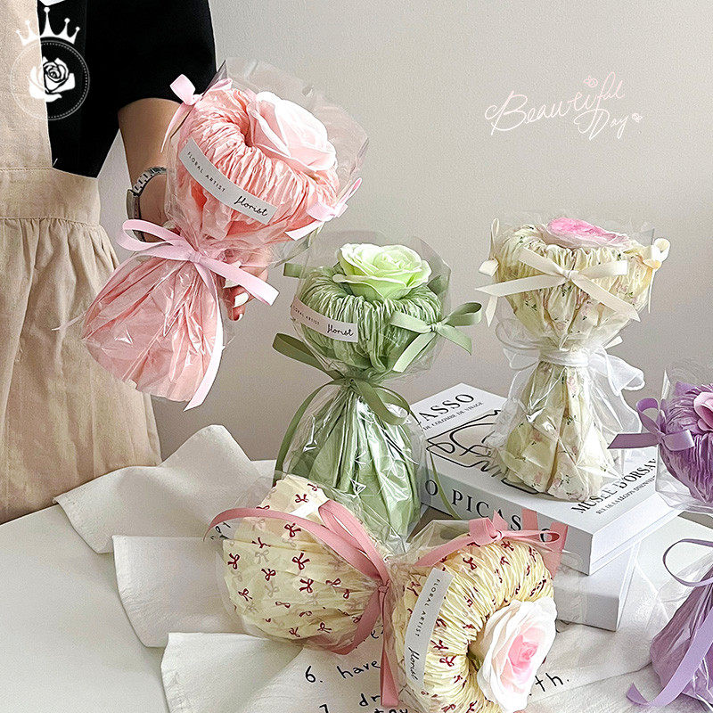 芯芝荔 单支玫瑰小花束 情侣见面礼永生仿真花艺蝴蝶结装饰香皂花