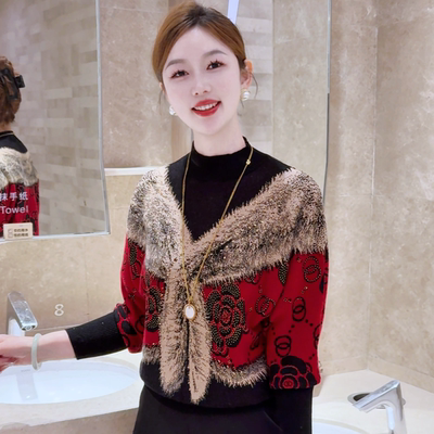 现货 丹蕊金绒~新年大红色秋冬抗起球针织衫保暖简约套头洋气毛衣