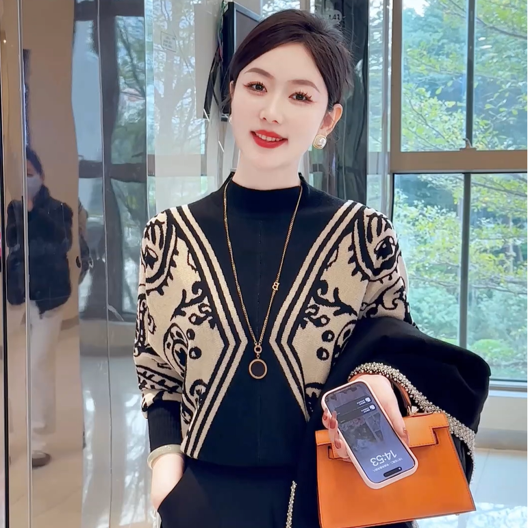 现货 名媛风尚~高级感宽松毛衣气质针织衫半高领百搭显瘦打底衫秋