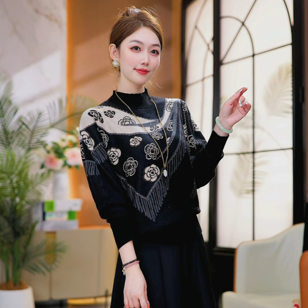 【织夜繁花】2025秋冬新款抗起球针织毛衣含绵羊毛保暖套头气质