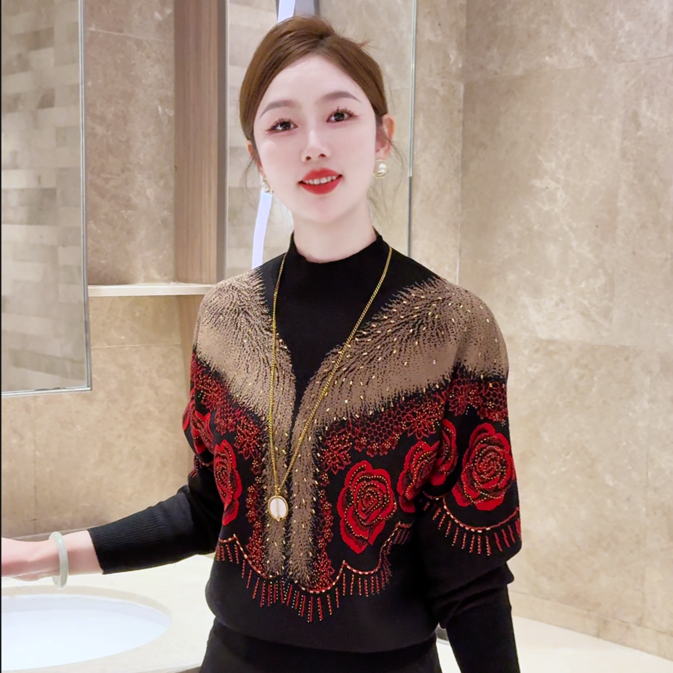 现货 海棠胭脂~高级感柔软亲肤抗起球针织毛保暖宽松显瘦百搭毛衣,女装/女士精品,毛针织衫,淘宝优惠券,粉丝福利购,淘宝优惠卷