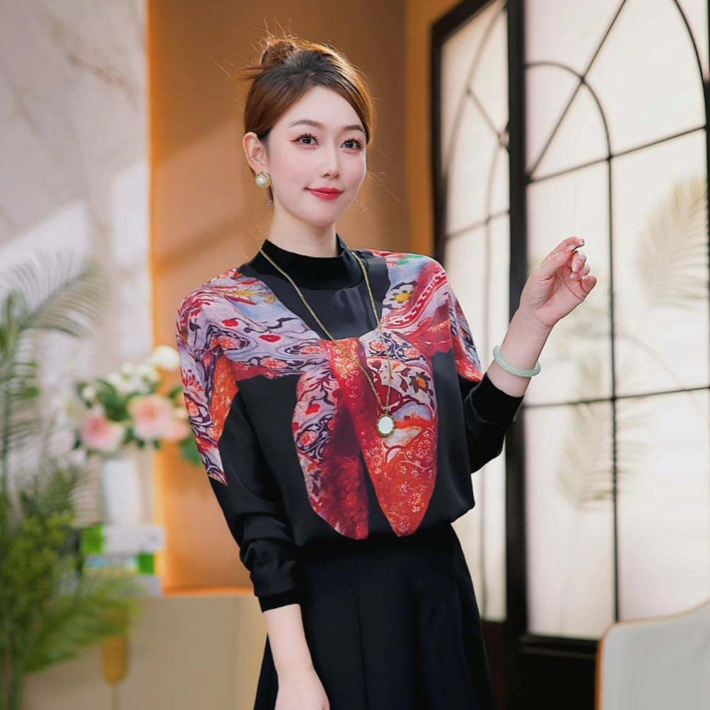 现货 墨上红绸~秋冬款印花洋气百搭长袖宽松T恤减龄打底小衫上衣,女装/女士精品,T恤,淘宝优惠券,粉丝福利购,淘宝优惠卷