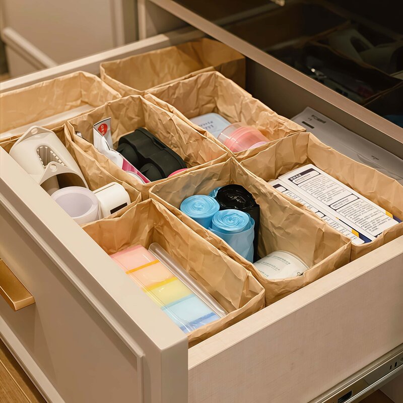 宿舍牛皮纸收纳袋抽屉分隔化妆品袜子内裤书架桌面办公整理收纳盒