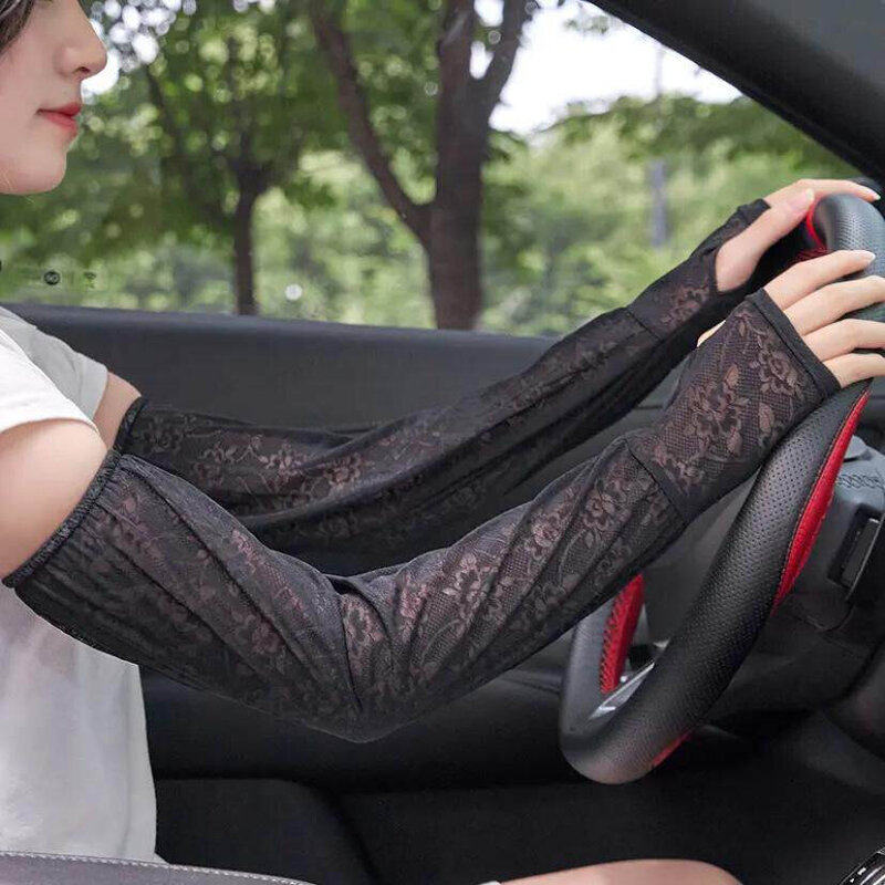 蕾丝防晒冰袖薄款开车宽松护手臂套袖女款冰丝袖套夏季透气高颜值