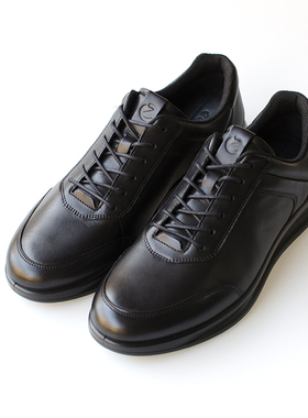 新款ECCO爱步系带男鞋透气休闲潮鞋黑色低帮鞋 雅仕207124 207144