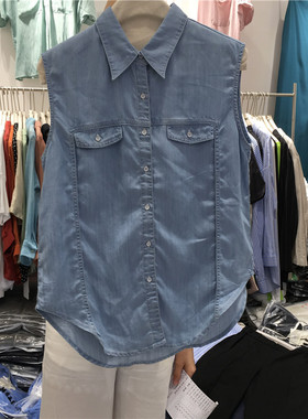 JTENGC吉藤 2020夏季新款韩版天丝牛仔POLO领无袖上衣马甲女10936