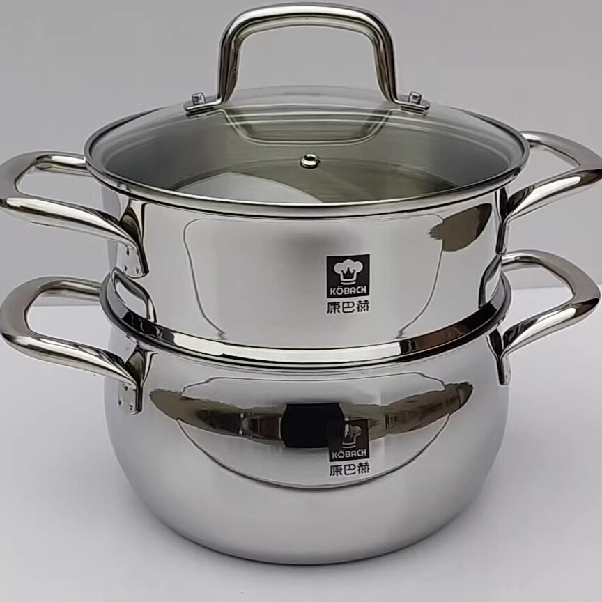 康巴赫304不锈钢三层复合钢汤蒸锅20CM加厚家用蒸锅电磁炉适用