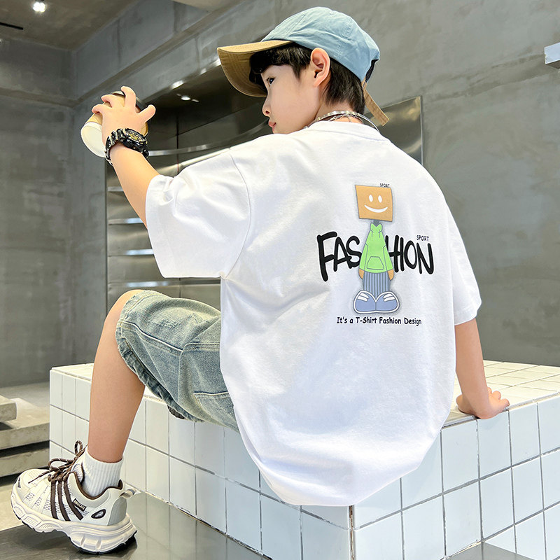 男女童潮牌痞帅风短袖T恤2026夏季新款中大童宽松半袖上衣潮