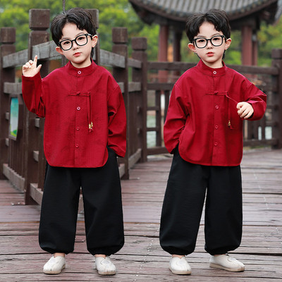 中秋节男童春装2025新款汉服表演节目秋日常可穿幼儿园古风帅气
