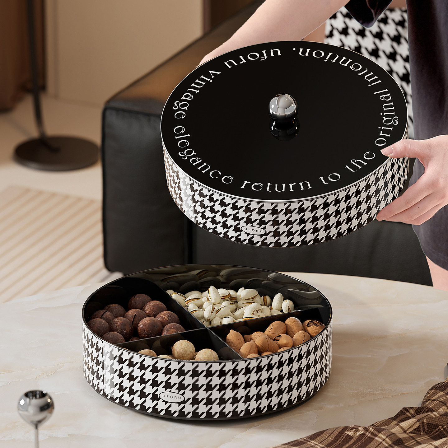 果盘高端精致高颜值零食糖果盘客厅茶几家用带盖密封瓜子干果盘,餐饮具,果盆/果盘/果篮,淘宝优惠券,粉丝福利购,淘宝优惠卷