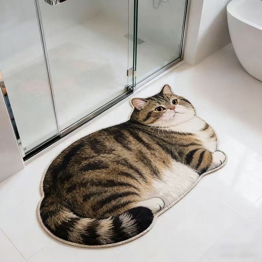 3D毛绒猫咪地垫浴室垫吸水防滑垫加厚不掉毛仿羊绒地毯卫生间脚垫