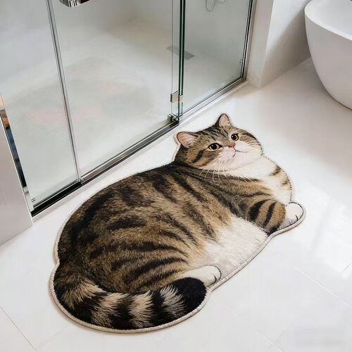 3D毛绒猫咪地垫浴室垫吸水防滑垫加厚不掉毛仿羊绒地毯卫生间脚垫