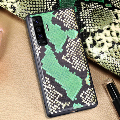 适用Vivo X50手机壳牛皮蟒蛇皮纹全包后盖X50Pro+真皮保护套