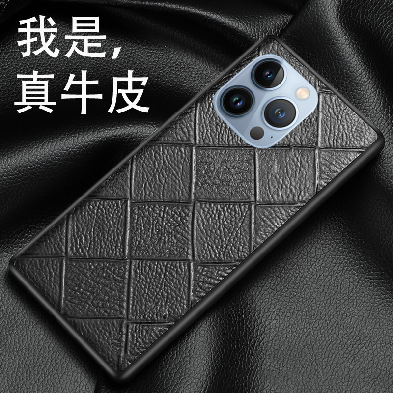 适用苹果11手机壳11Pro牛皮菱格纹全包iphone11ProMax真皮保护套