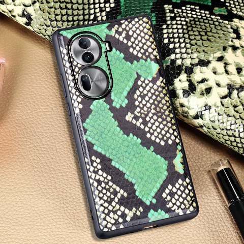 适用OPPO Reno11手机壳牛皮蟒蛇皮纹全包Reno11Pro真皮保护套