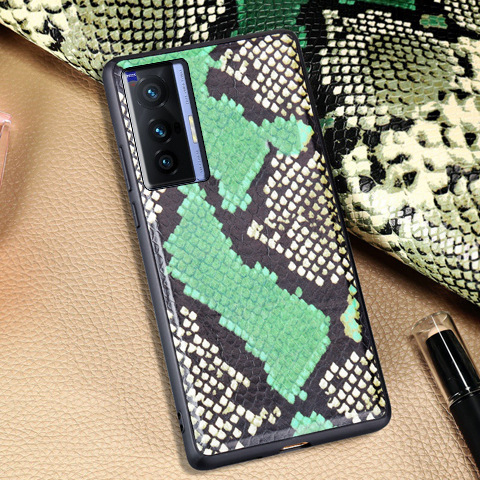 适用Vivo X70手机壳牛皮蟒蛇皮纹全包后盖X70Pro+真皮保护套