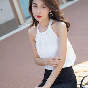 热辣 内搭露肩纯欲风无袖 港式 吊带上衣挂脖背心女夏外穿宽松打底衫