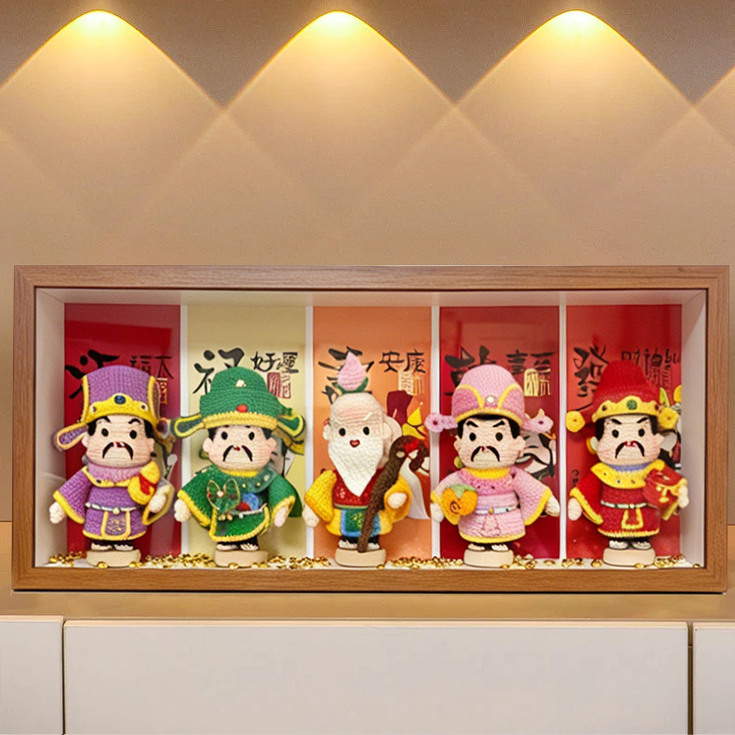 五路财神盲盒摆件乔迁之喜装饰礼物送人实用毛线娃娃手办收纳相框