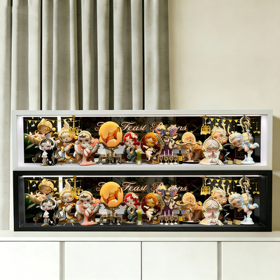 适用泡泡玛特展示盒SKULLPANDA餐桌系列盲盒手办收纳场景框带灯