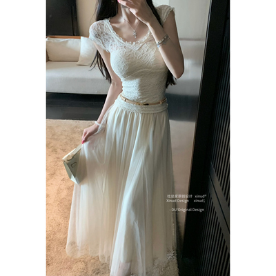杜总家 沉光女一号*纯欲弹力蕾丝甜美显白温柔优雅夏韩女收腰上衣