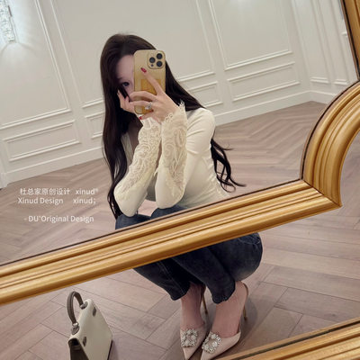 杜总家 貌美天菜*原创春夏松弛感U领蕾丝袖女收腰显身材长袖上衣