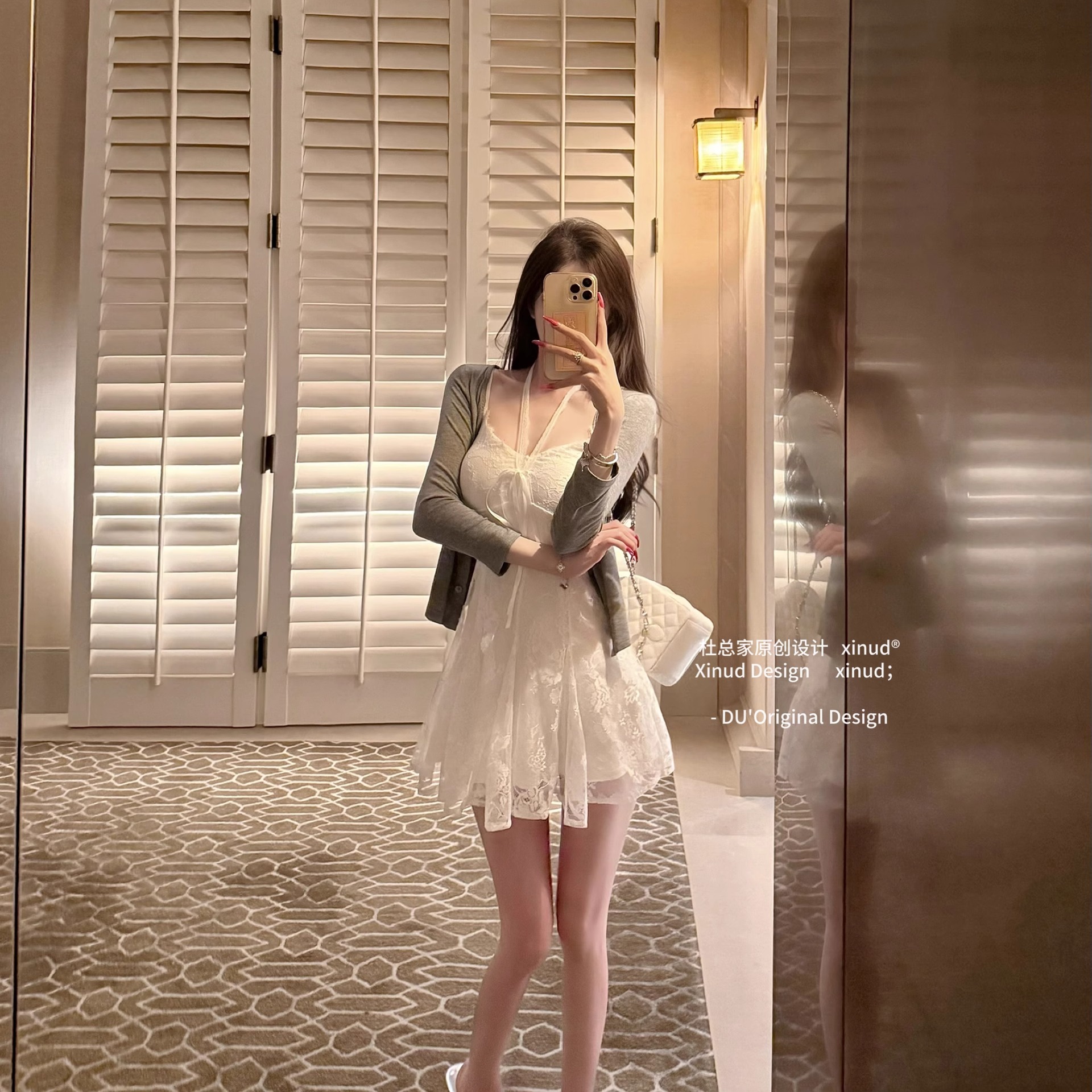 杜总家 恋夏告白*原创纯欲初恋感初秋少女氛围挂脖两件套白连衣裙