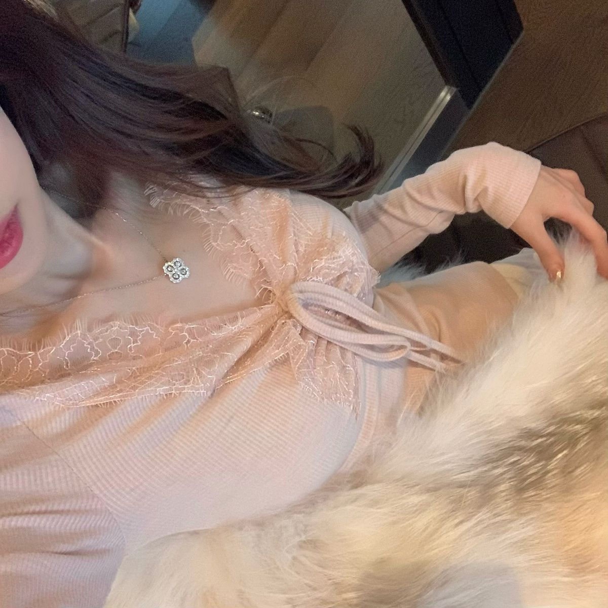 杜总家 娇姿温柔乡*原创温柔纯欲V领蕾丝花边绑带蝴蝶结百搭上衣