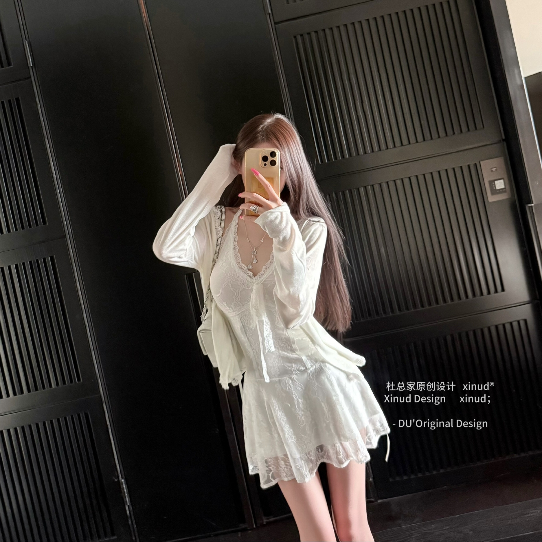 杜总家 港岛甜茶*原创甜欲小白花少女挂脖收腰连衣裙温柔秋两件套