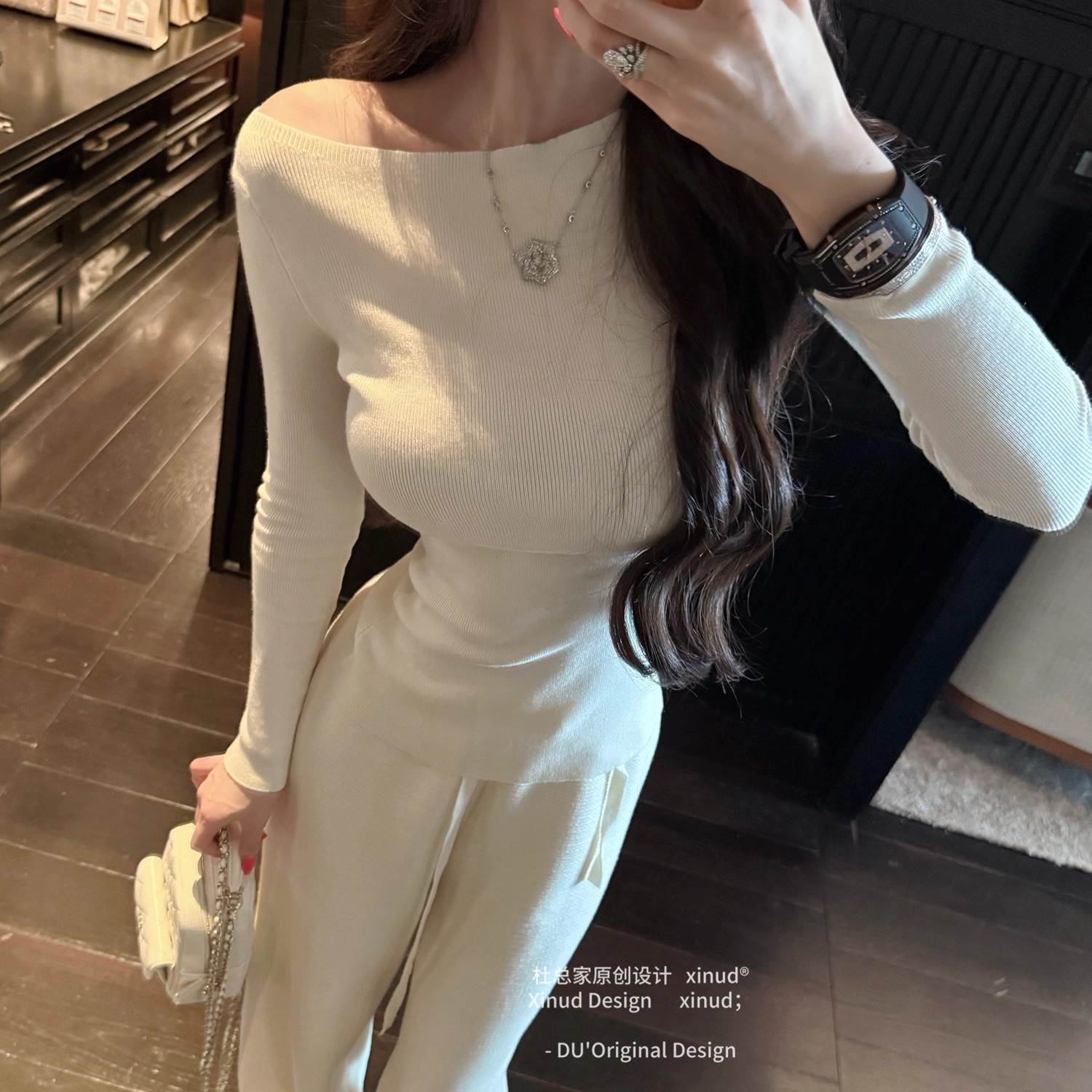 杜总家 轻松贵气感*美利奴纯色斜肩百搭打底衫显瘦修身内搭上衣冬