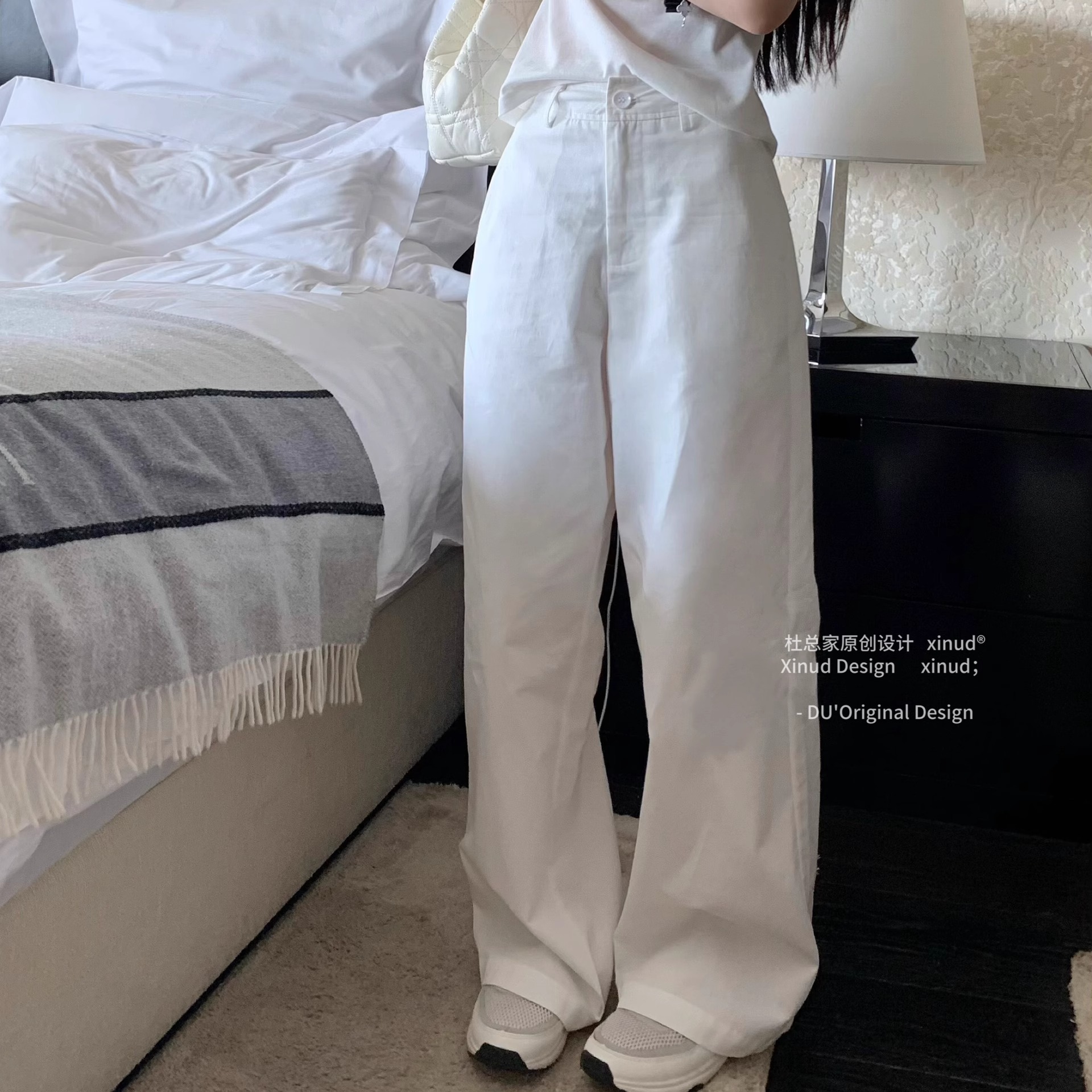 杜总家 慢调时髦小白裤*百搭纯欲工装宽松休闲舒适女直筒阔腿长裤