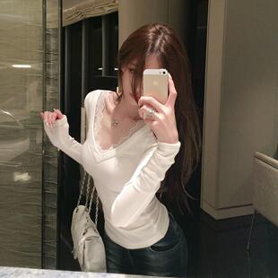 蕾丝花边V领显瘦气质上衣内搭 原创百搭修身 杜总家 温柔展示大法