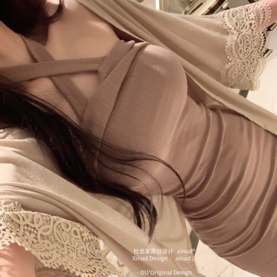 杜总家 萋萋暗香*原创纯欲轻奢氛围感披肩开衫两件套挂脖连衣裙女