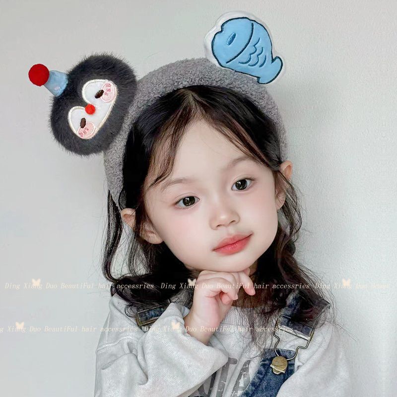 儿童可爱企鹅小鱼毛绒发箍女童卡通萌趣头饰发卡洗脸拍照压发头箍