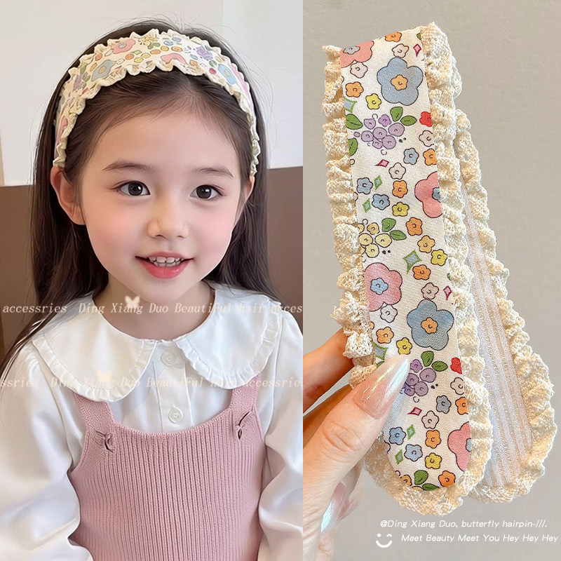 儿童碎花宽边魔术贴头发贴女童前额刘海碎发整理神器发带头箍发卡
