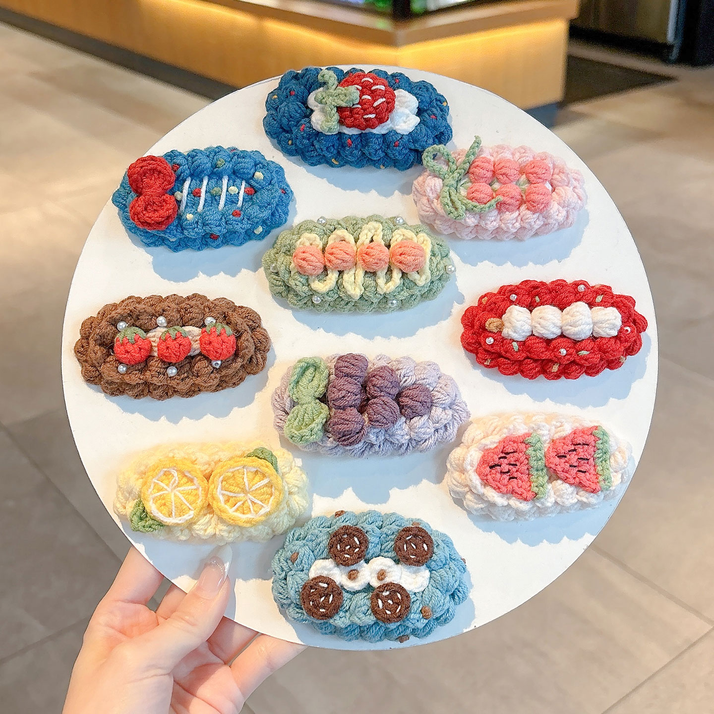 儿童毛线钩织甜美可爱发夹女童卡通水果秋冬刘海夹发卡不伤发发饰