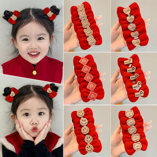 儿童新年蝴蝶结发绳女童红色可爱头绳女孩扎发皮筋高弹力发圈头饰