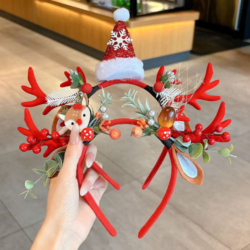 圣诞节头饰鹿角发箍儿童头箍女麋鹿发饰发卡拍照道具发饰表演配饰