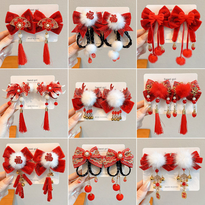 儿童新年发饰2026新款女童古风流苏假发夹汉服头饰小女孩过年发饰