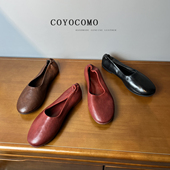 奶奶鞋 手工 女2026春新款 咖色平底复古单鞋 水洗马皮 红色芭蕾舞鞋