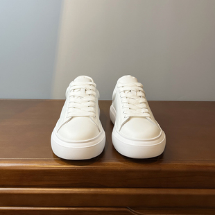 简约百搭~头层牛皮~欧货厚底小白鞋女真皮平底系带软底软皮板鞋