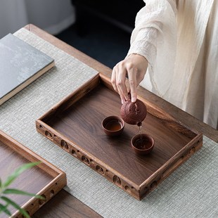 佛雕胡桃木托盘家用现代简约C茶台茶托盘功夫茶具配件干泡台 新品